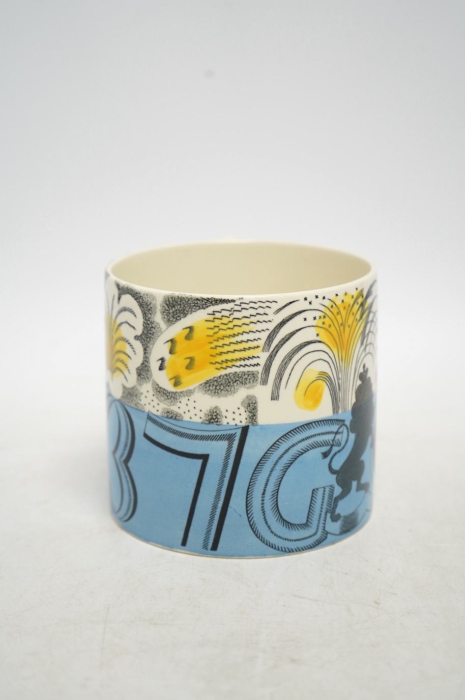 Eric Ravilious for Wedgwood, a commemorative mug, 1937 coronation of George VI, 10cm high. Condition - good